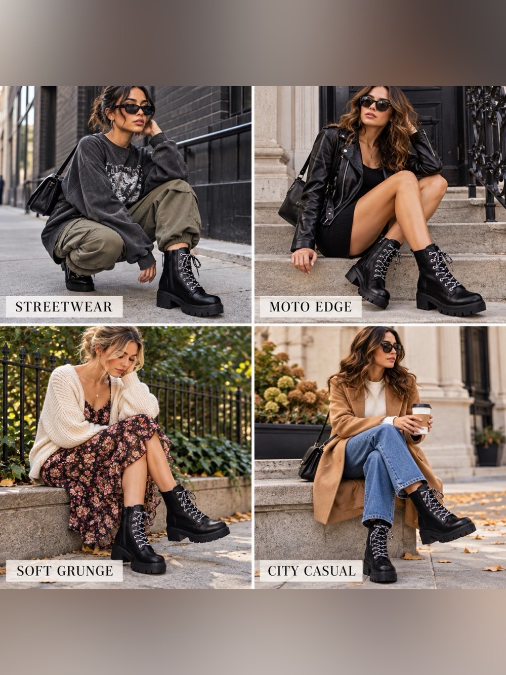 Juicy Couture Carme Lace Up Black Combat Moto Boots Women 10 Retro Streetwear